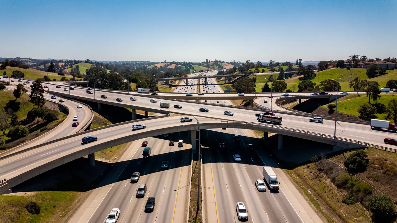 California freeway interchange, aerial