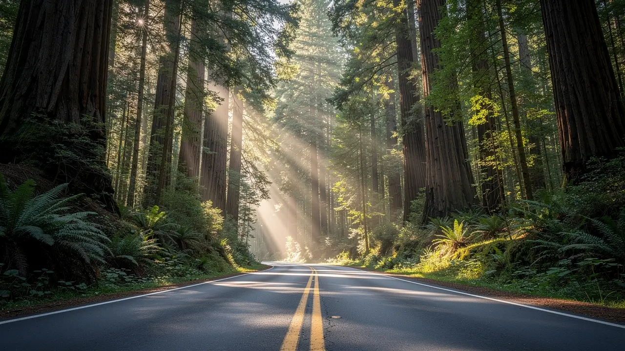 Road through redwoods